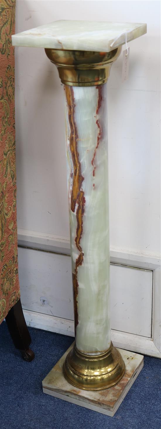 A brass mounted green onyx column W.22cm